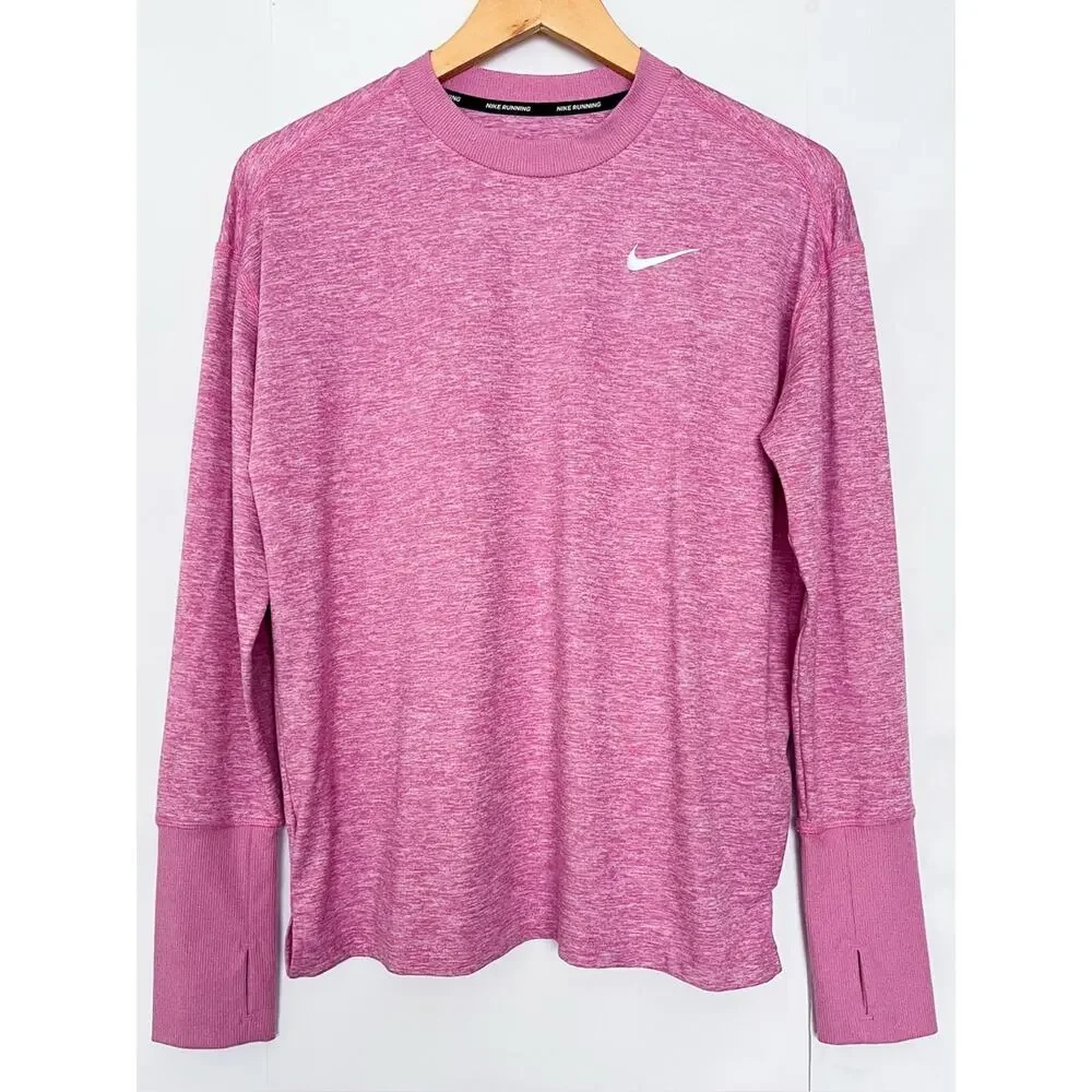 Nike Dri-Fit Running Top Long Sleeve Crewneck Shirt Thumbholes Size Medium Pink